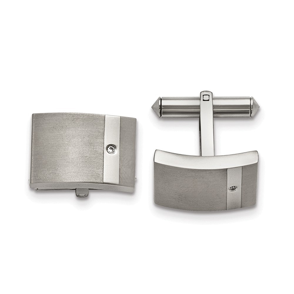 Men&#39;s Titanium &amp; CZ Brushed &amp; Polished Convex Rectangular Cuff Links, Item M8204 by The Black Bow Jewelry Co.
