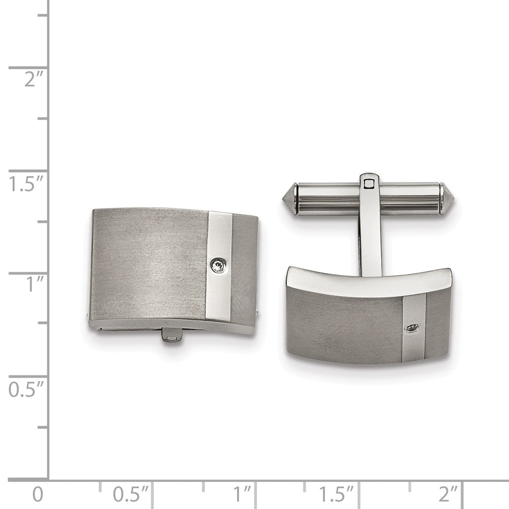 Alternate view of the Men&#39;s Titanium &amp; CZ Brushed &amp; Polished Convex Rectangular Cuff Links by The Black Bow Jewelry Co.