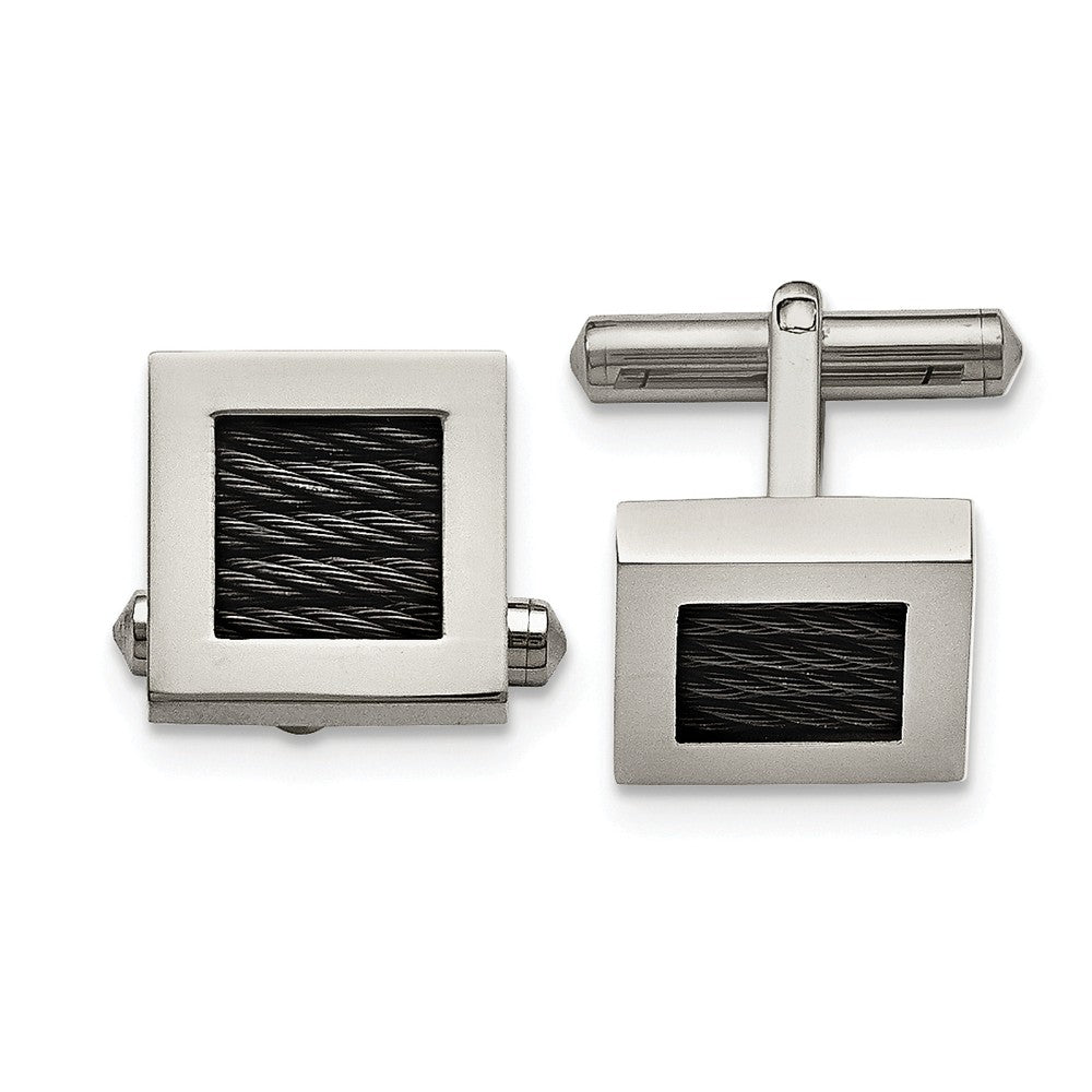 Men&#39;s Titanium and Black Plated Wire 16mm Square Cuff Links, Item M8205 by The Black Bow Jewelry Co.