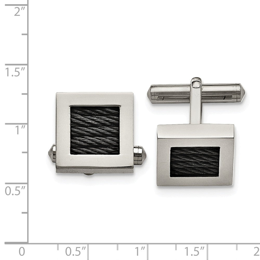 Alternate view of the Men&#39;s Titanium and Black Plated Wire 16mm Square Cuff Links by The Black Bow Jewelry Co.