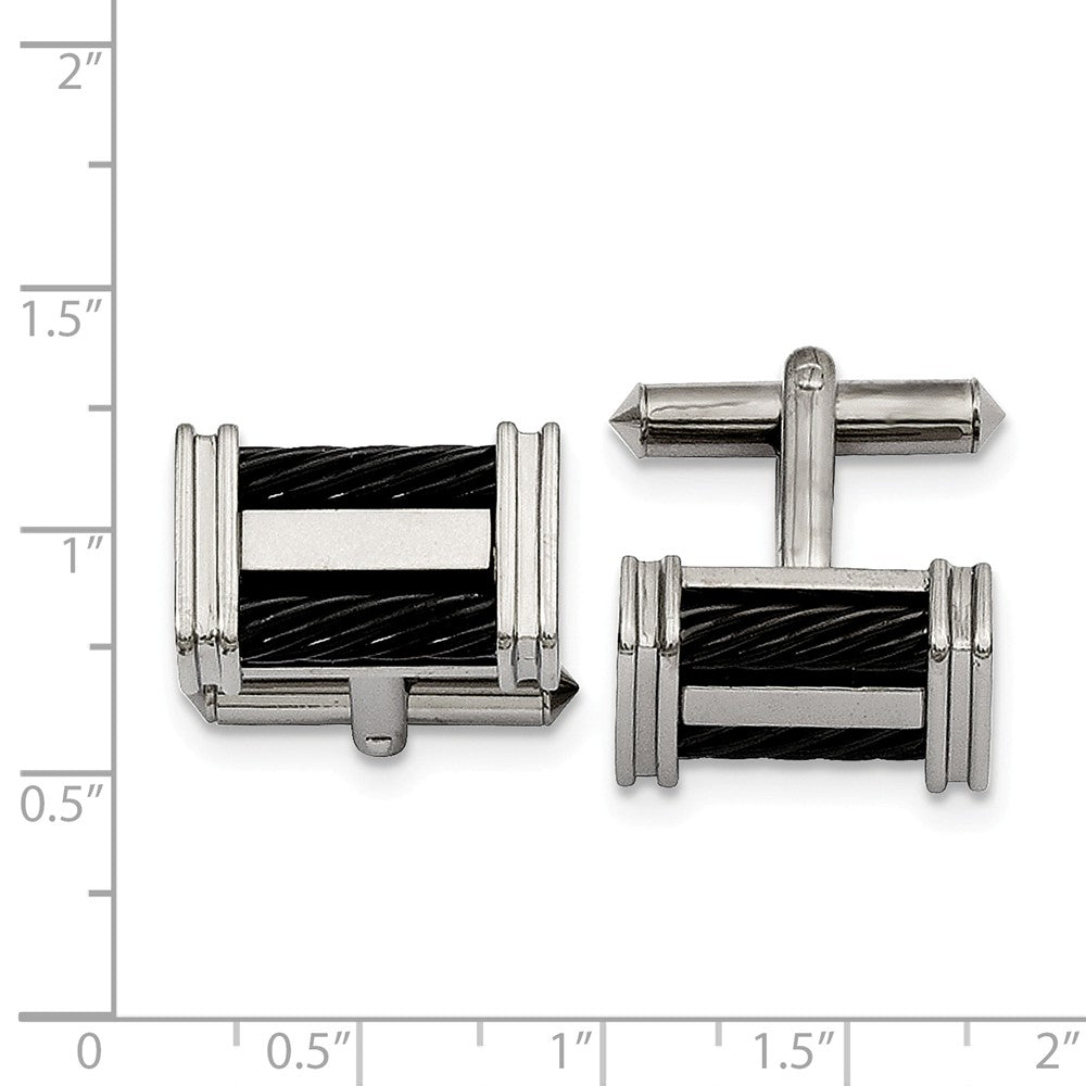 Alternate view of the Men&#39;s Titanium and Black Plated Wire 20mm Rectangular Cuff Links by The Black Bow Jewelry Co.