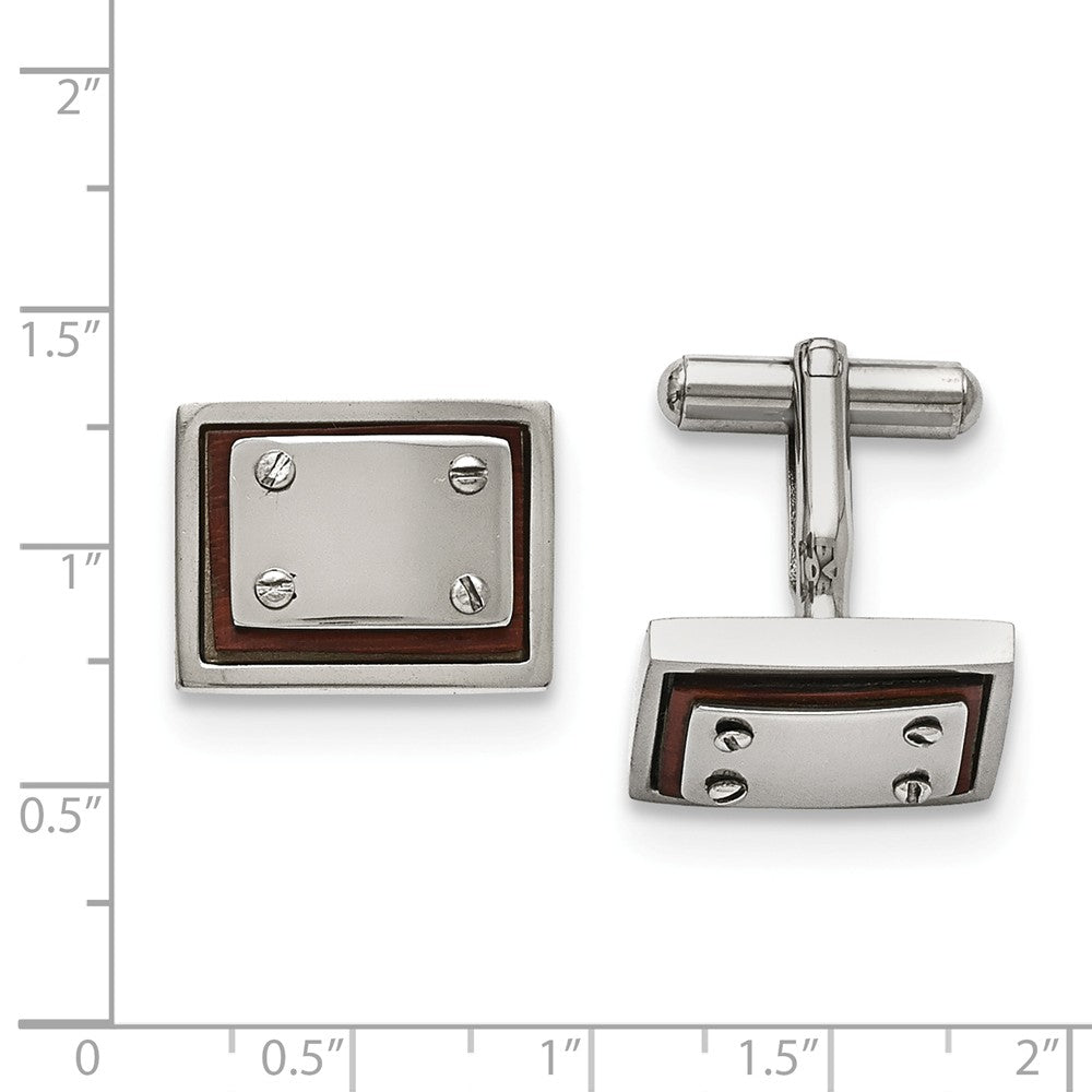 Alternate view of the Men&#39;s Stainless Steel and Wood Inlay 20mm Rectangular Cuff Links by The Black Bow Jewelry Co.