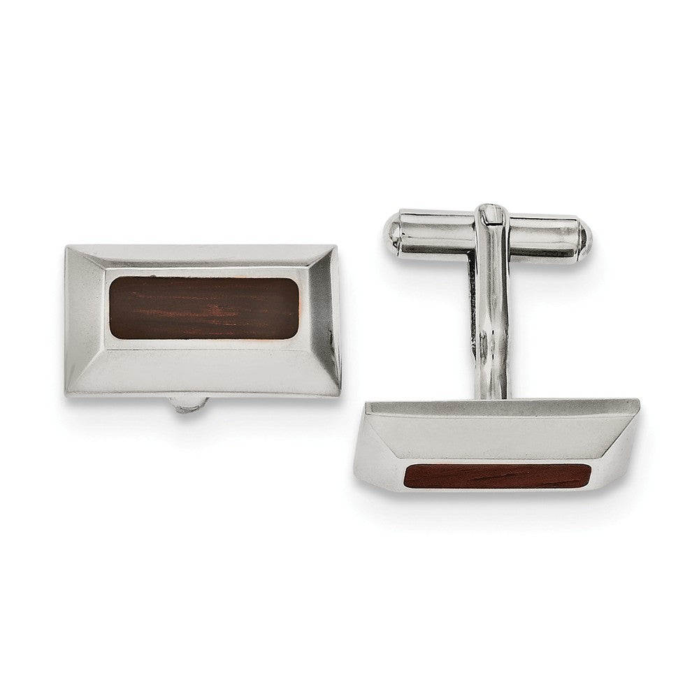 Men&#39;s Stainless Steel and Wood Inlay Pyramid Cuff Links, Item M8213 by The Black Bow Jewelry Co.