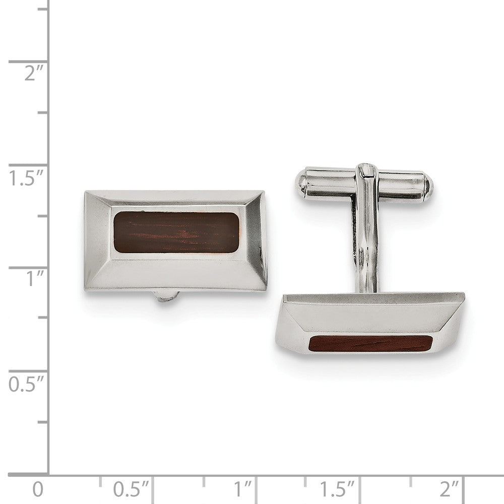 Alternate view of the Men&#39;s Stainless Steel and Wood Inlay Pyramid Cuff Links by The Black Bow Jewelry Co.