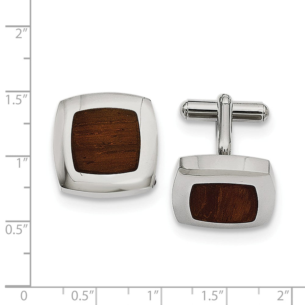 Alternate view of the Men&#39;s Stainless Steel and Wood Inlay 20mm Convex Square Cuff Links by The Black Bow Jewelry Co.