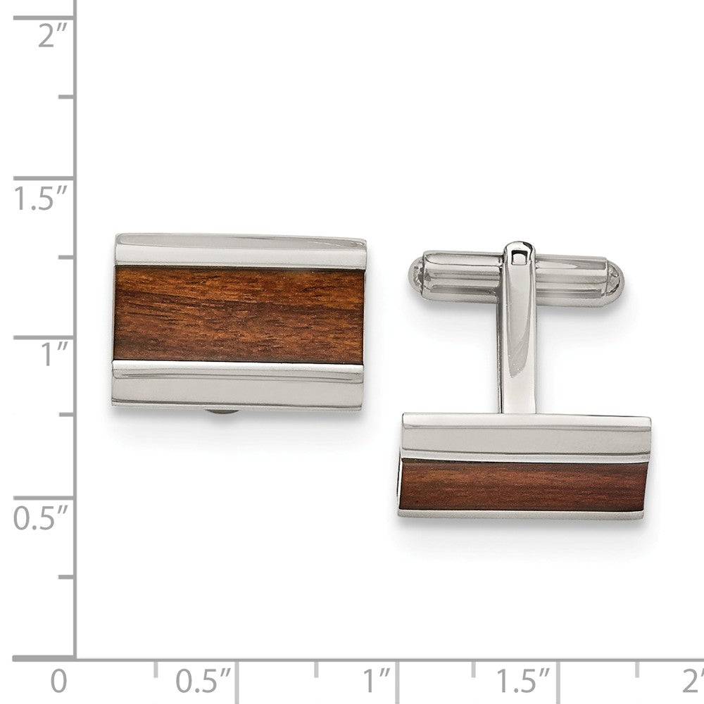 Alternate view of the Men&#39;s Stainless Steel and Wood Inlay Rectangular Cuff Links by The Black Bow Jewelry Co.
