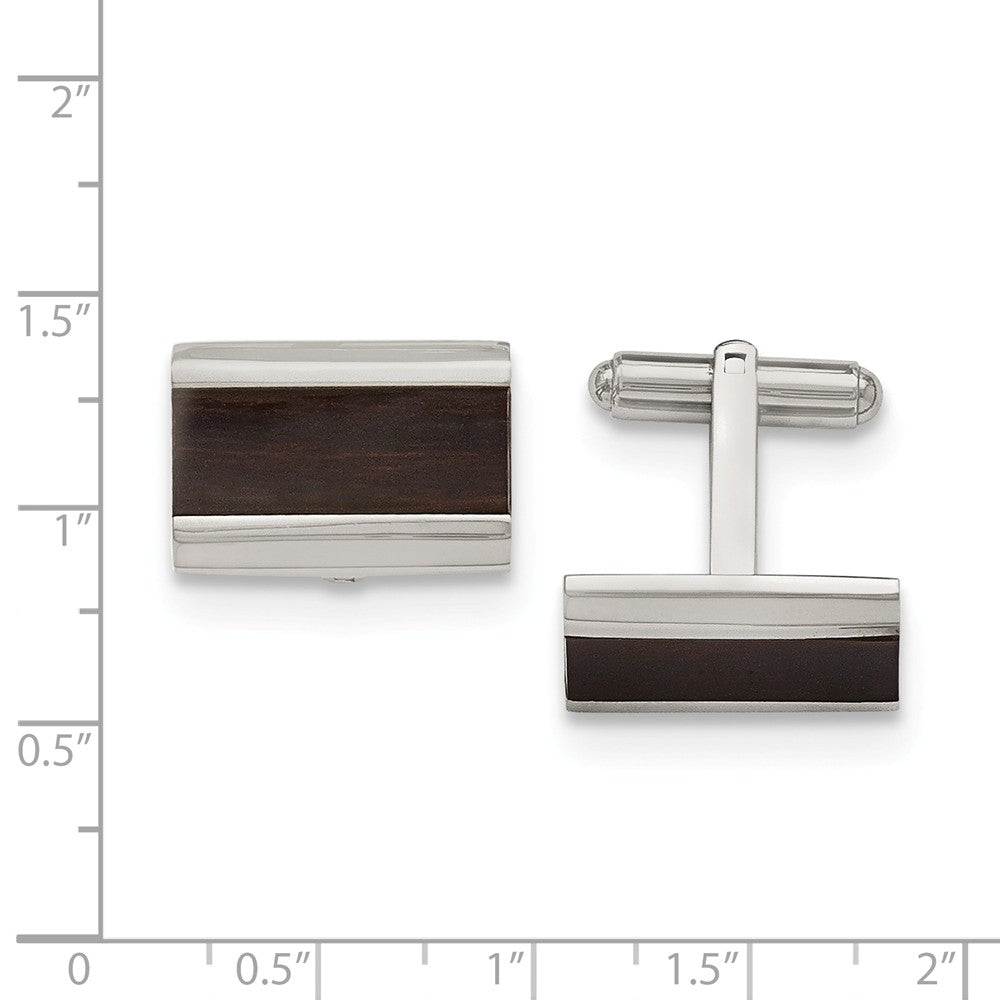 Alternate view of the Men&#39;s Stainless Steel and Black Wood Inlay Rectangular Cuff Links by The Black Bow Jewelry Co.