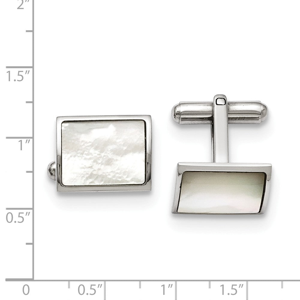 Alternate view of the Men&#39;s Stainless Steel and Mother of Pearl Rectangular Cuff Links by The Black Bow Jewelry Co.