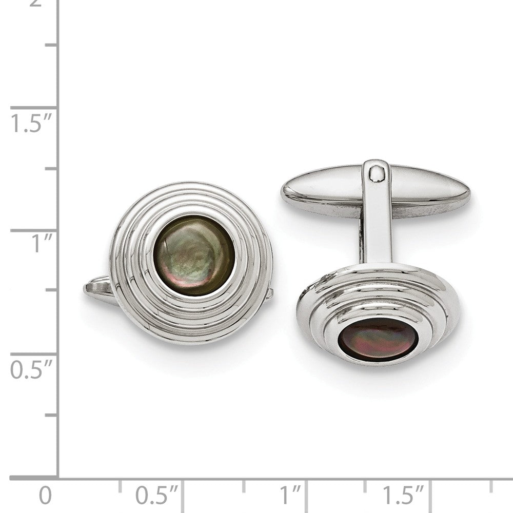 Alternate view of the Men&#39;s Black Mother of Pearl Stainless Steel 16mm Round Cuff Links by The Black Bow Jewelry Co.
