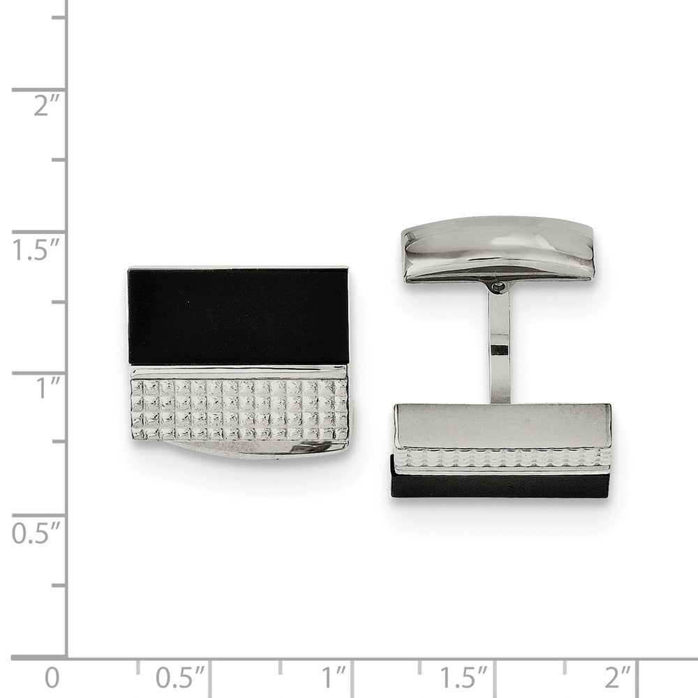 Alternate view of the Men&#39;s Stainless Steel and Black Agate Textured Rectangular Cuff Links by The Black Bow Jewelry Co.