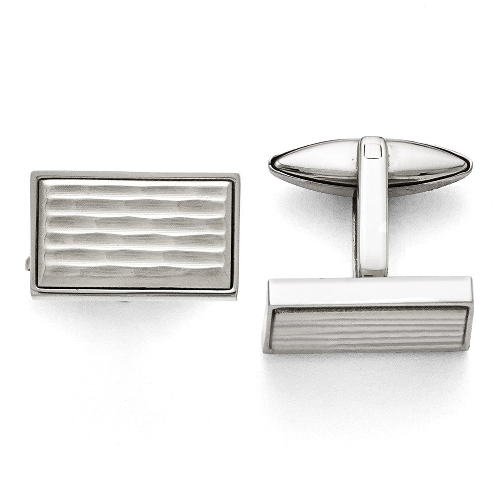 Men&#39;s Stainless Steel Textured Rectangular Cuff Links, Item M8235 by The Black Bow Jewelry Co.