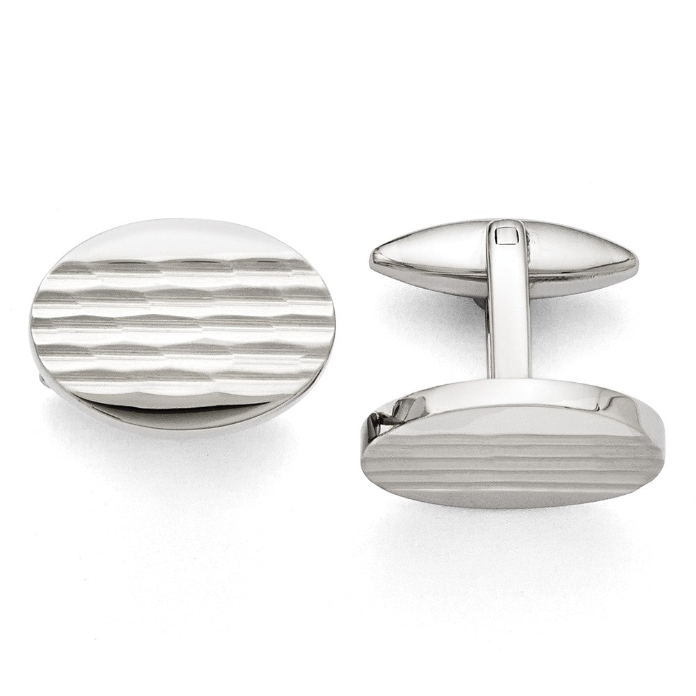 Men&#39;s Stainless Steel Textured Oval Cuff Links, Item M8236 by The Black Bow Jewelry Co.