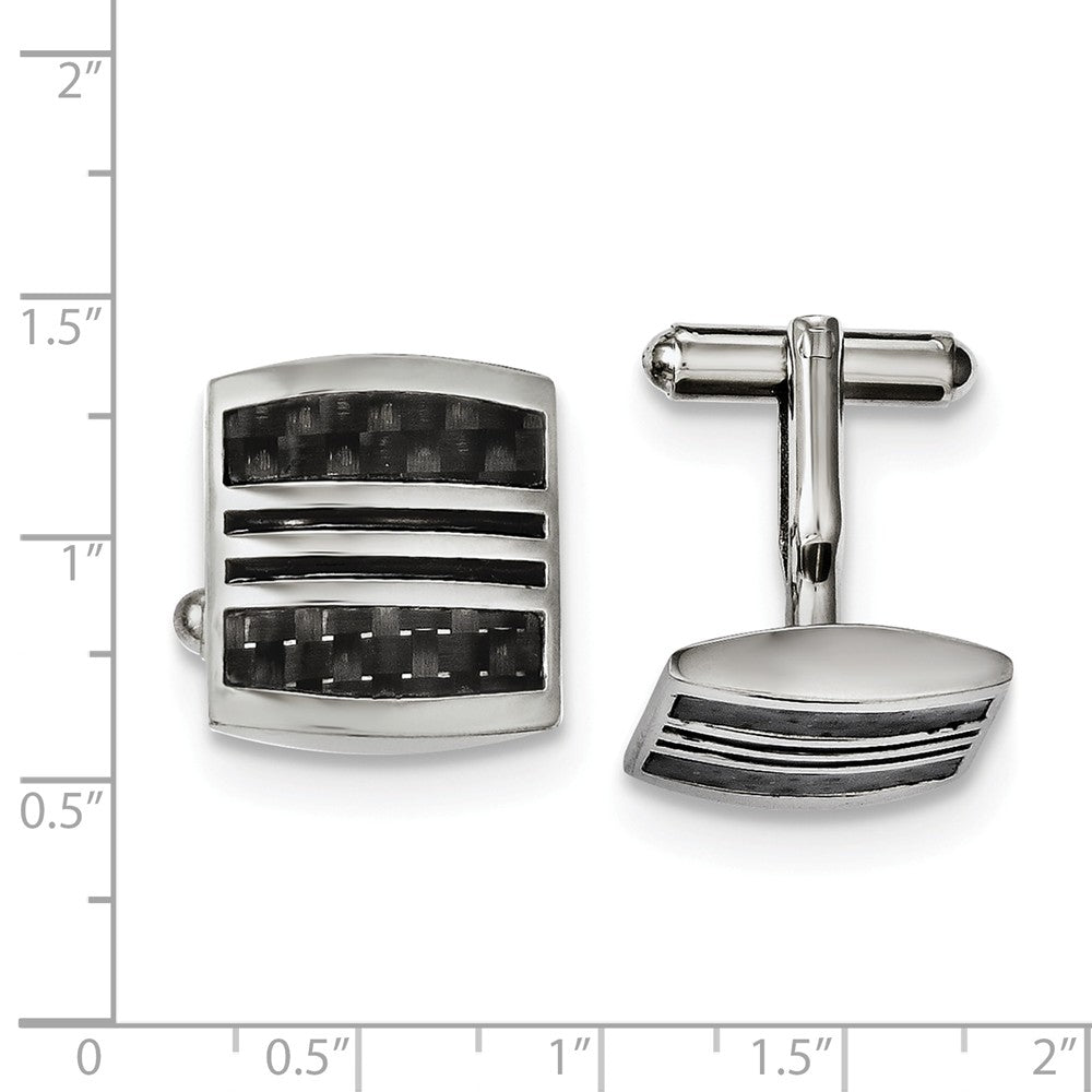 Alternate view of the Men&#39;s Stainless Steel, Black Carbon Fiber &amp; Enamel Striped Cuff Links by The Black Bow Jewelry Co.
