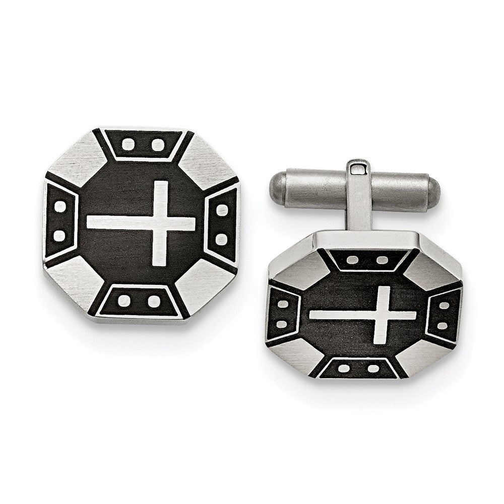 Men&#39;s Stainless Steel 20mm Two Tone Brushed Octagonal Cross Cuff Links, Item M8243 by The Black Bow Jewelry Co.