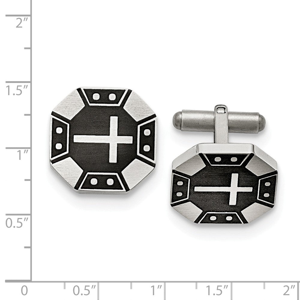 Alternate view of the Men&#39;s Stainless Steel 20mm Two Tone Brushed Octagonal Cross Cuff Links by The Black Bow Jewelry Co.