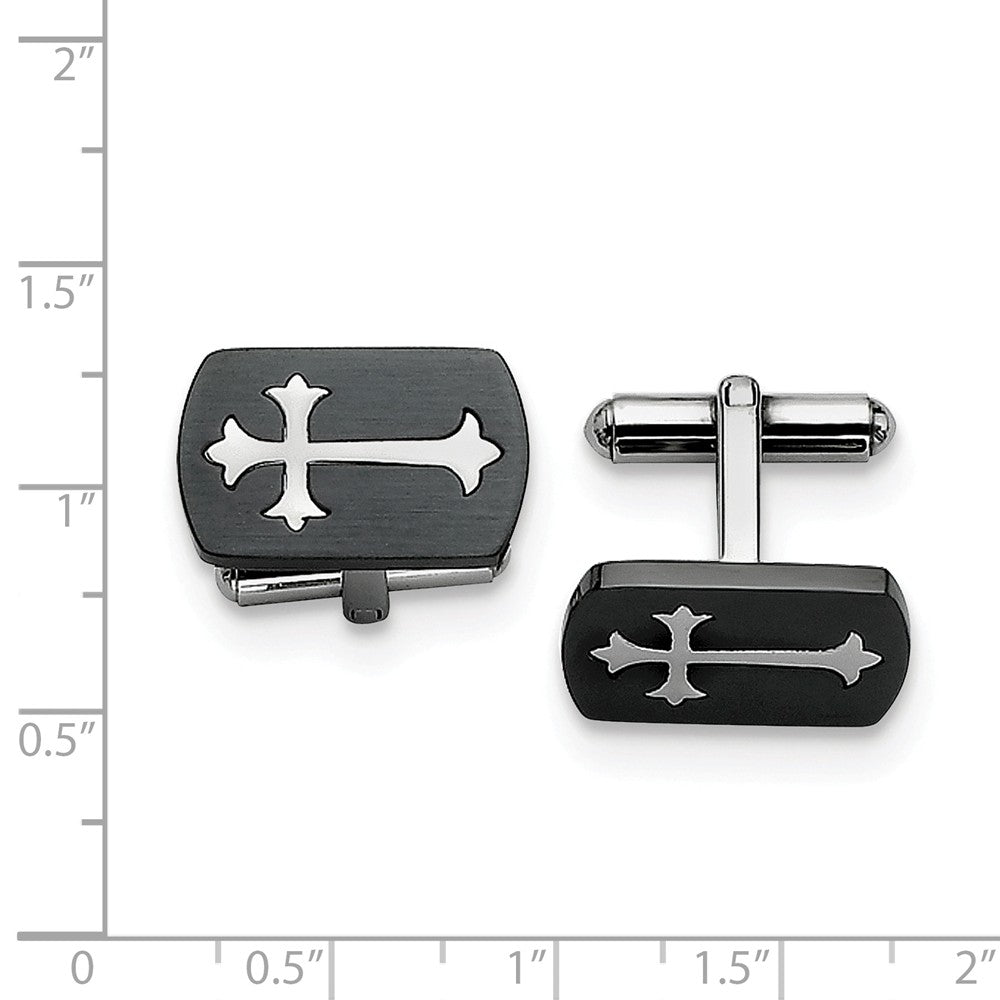 Alternate view of the Men&#39;s Stainless Steel Two Tone Fleur de Lis Cross Cuff Links by The Black Bow Jewelry Co.