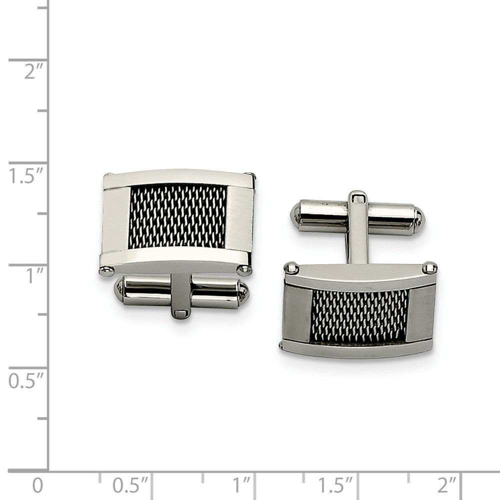 Alternate view of the Men&#39;s Stainless Steel Polished and Brushed Mesh Rectangular Cuff Links by The Black Bow Jewelry Co.