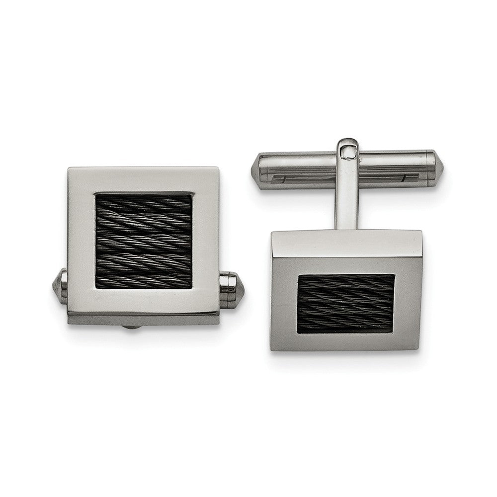 Men&#39;s Stainless Steel &amp; Black Plated Wire 16mm Square Cuff Links, Item M8247 by The Black Bow Jewelry Co.