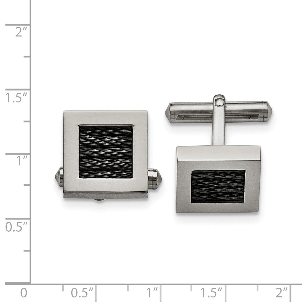 Alternate view of the Men&#39;s Stainless Steel &amp; Black Plated Wire 16mm Square Cuff Links by The Black Bow Jewelry Co.
