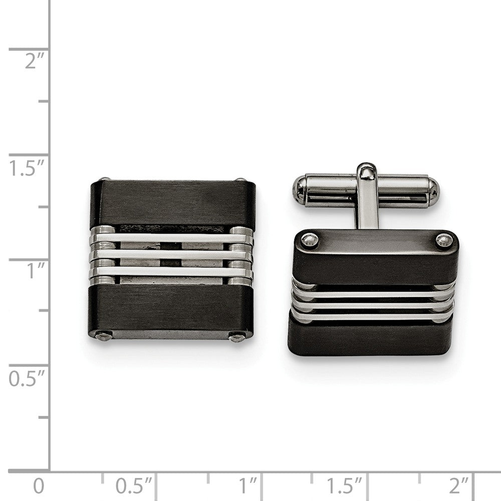 Alternate view of the Men&#39;s Stainless Steel &amp; Black Plated Brushed and Polished Cuff Links by The Black Bow Jewelry Co.