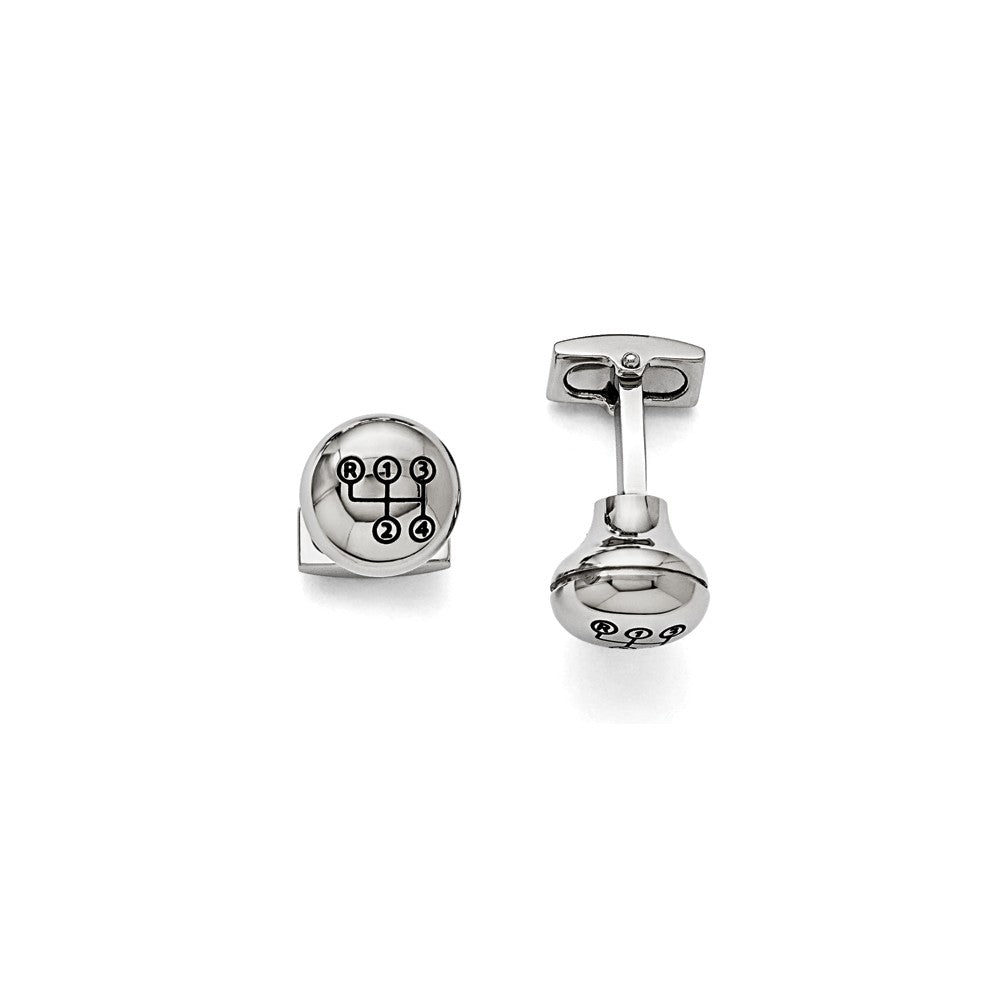 Men&#39;s Stainless Steel and Enamel 16mm Stick Shift Knob Cuff Links, Item M8252 by The Black Bow Jewelry Co.