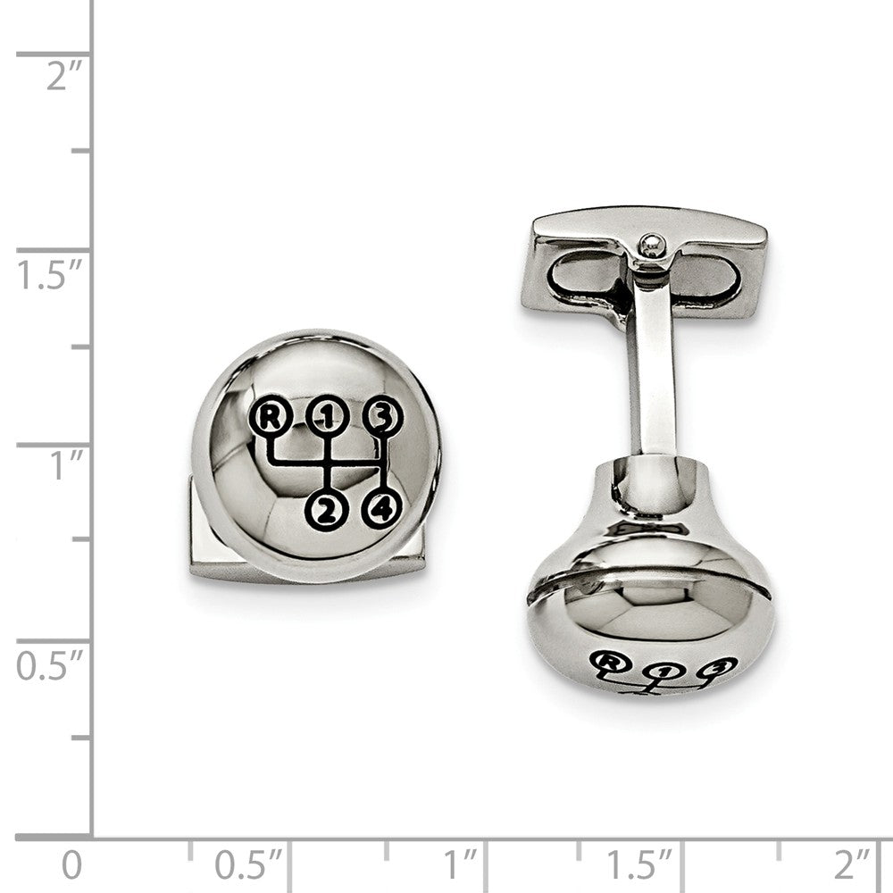 Alternate view of the Men&#39;s Stainless Steel and Enamel 16mm Stick Shift Knob Cuff Links by The Black Bow Jewelry Co.