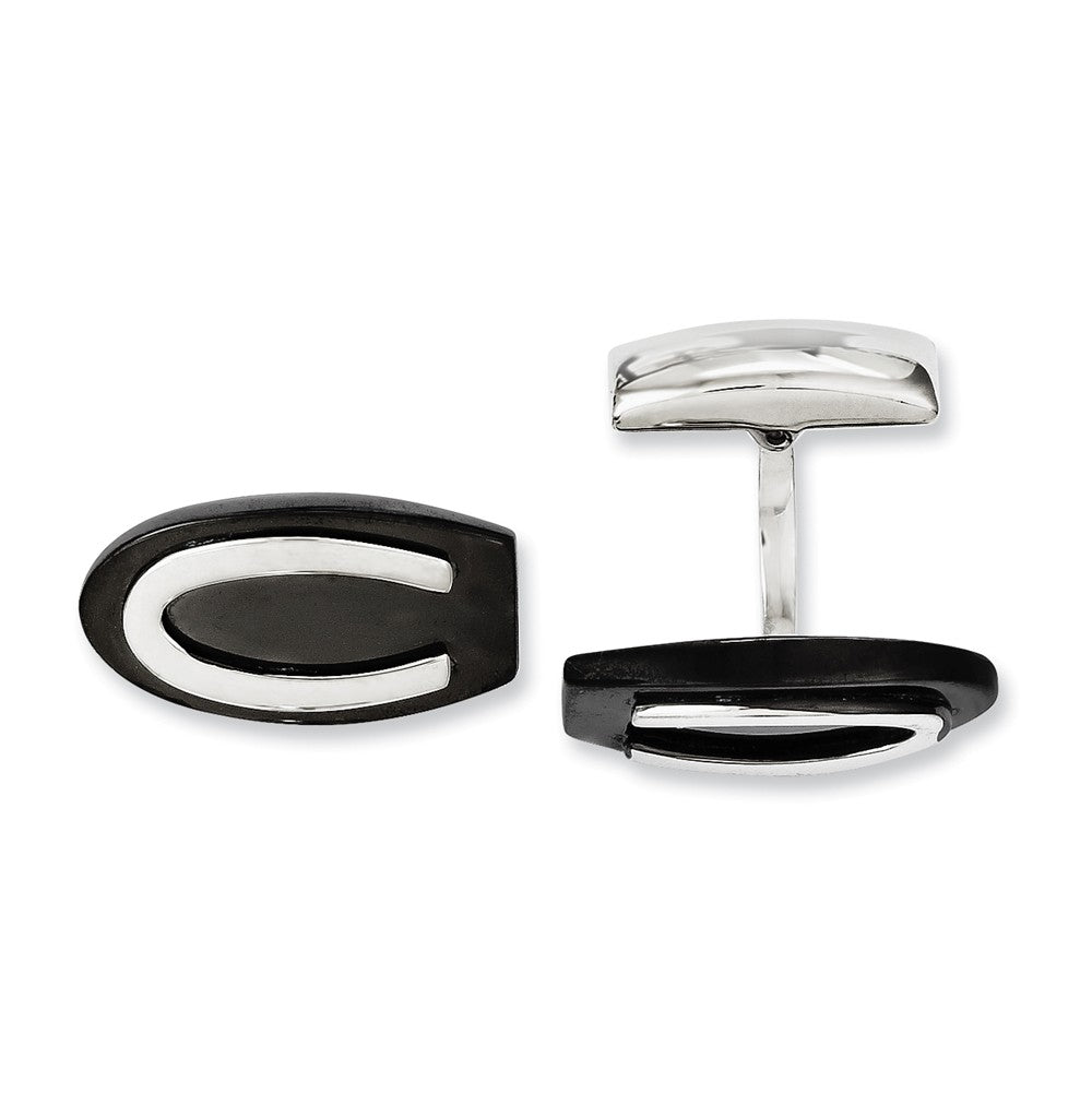 Men&#39;s Two Tone Stainless Steel Horseshoe Cuff Links, Item M8253 by The Black Bow Jewelry Co.