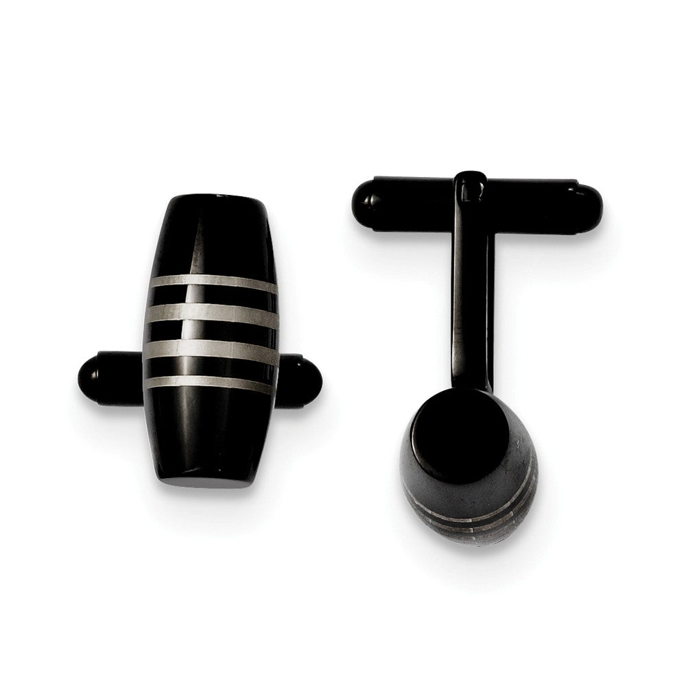 Men&#39;s 22mm Black Plated Stainless Steel Cylindrical Cuff Links, Item M8255 by The Black Bow Jewelry Co.