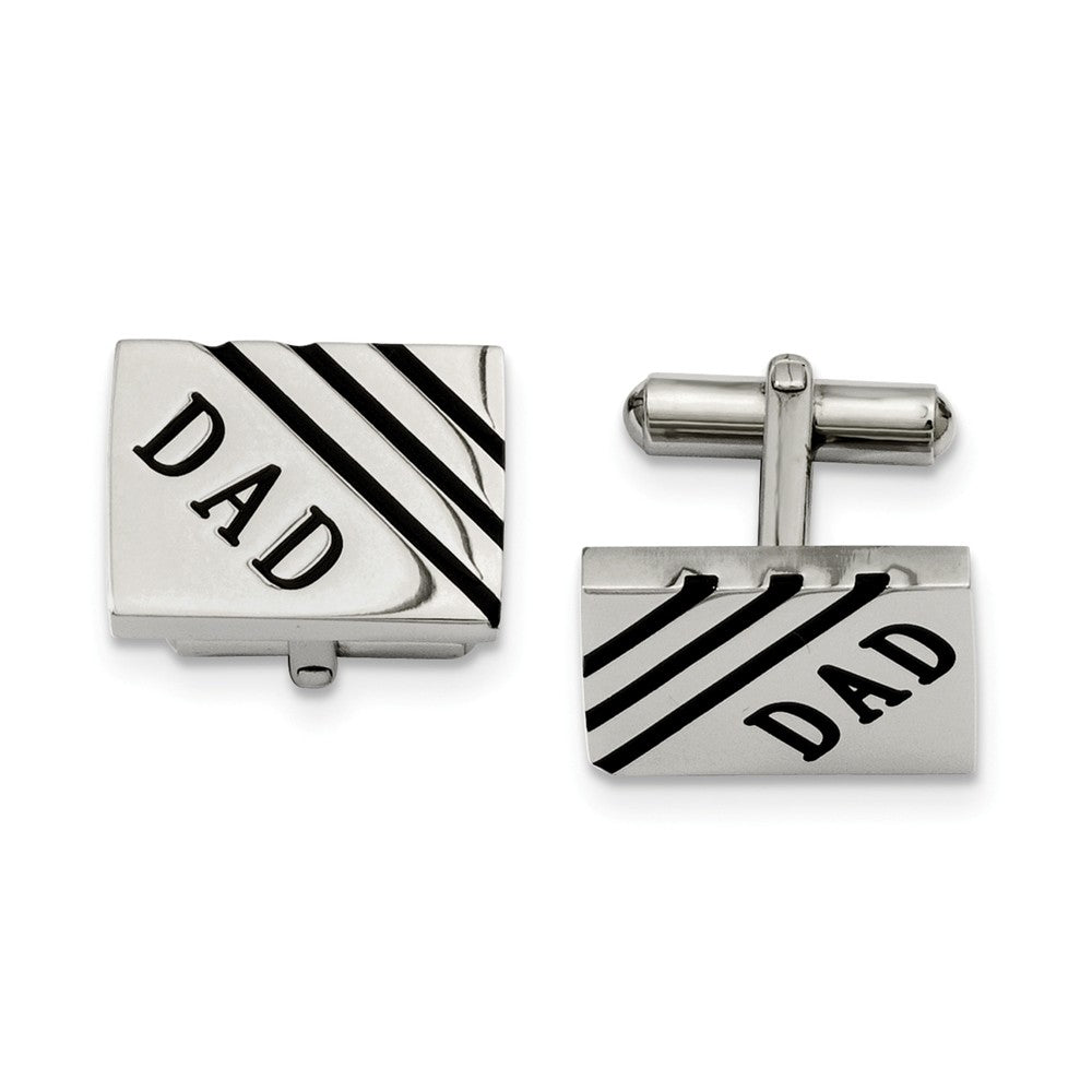 Men&#39;s Stainless Steel Diagonal Striped Dad Rectangular Cuff Links, Item M8261 by The Black Bow Jewelry Co.