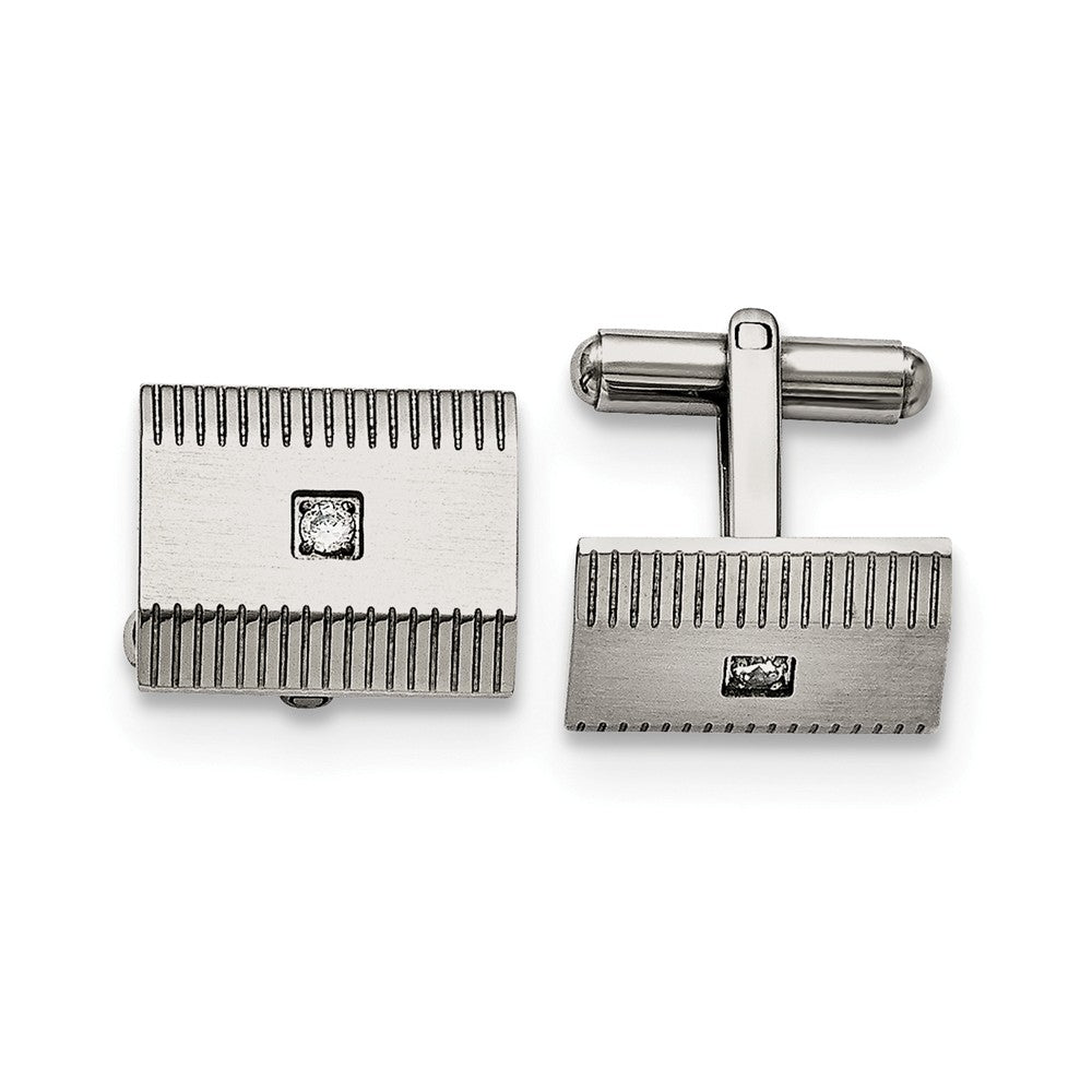Men&#39;s Stainless Steel and Cubic Zirconia Grooved Cuff Links, Item M8273 by The Black Bow Jewelry Co.