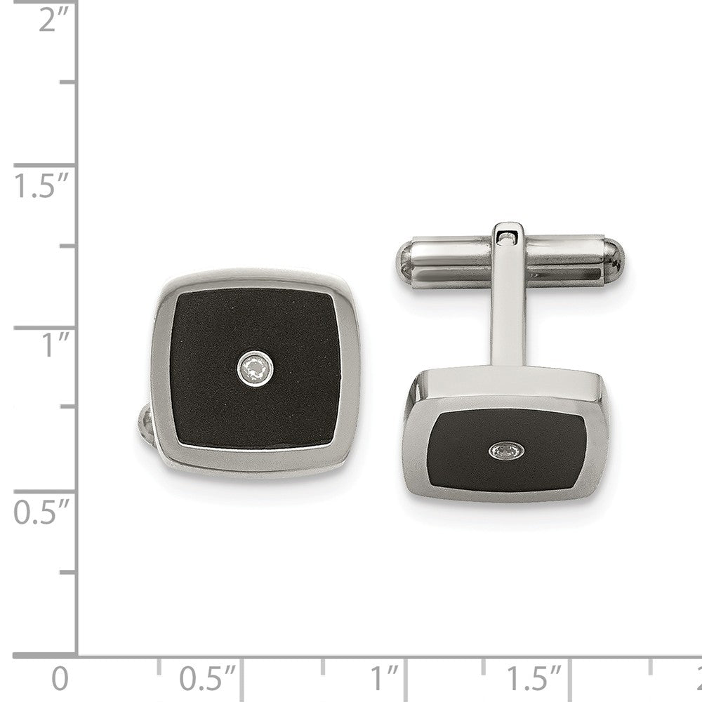 Alternate view of the Men&#39;s Stainless Steel, Black Enamel and CZ 16mm Square Cuff Links by The Black Bow Jewelry Co.