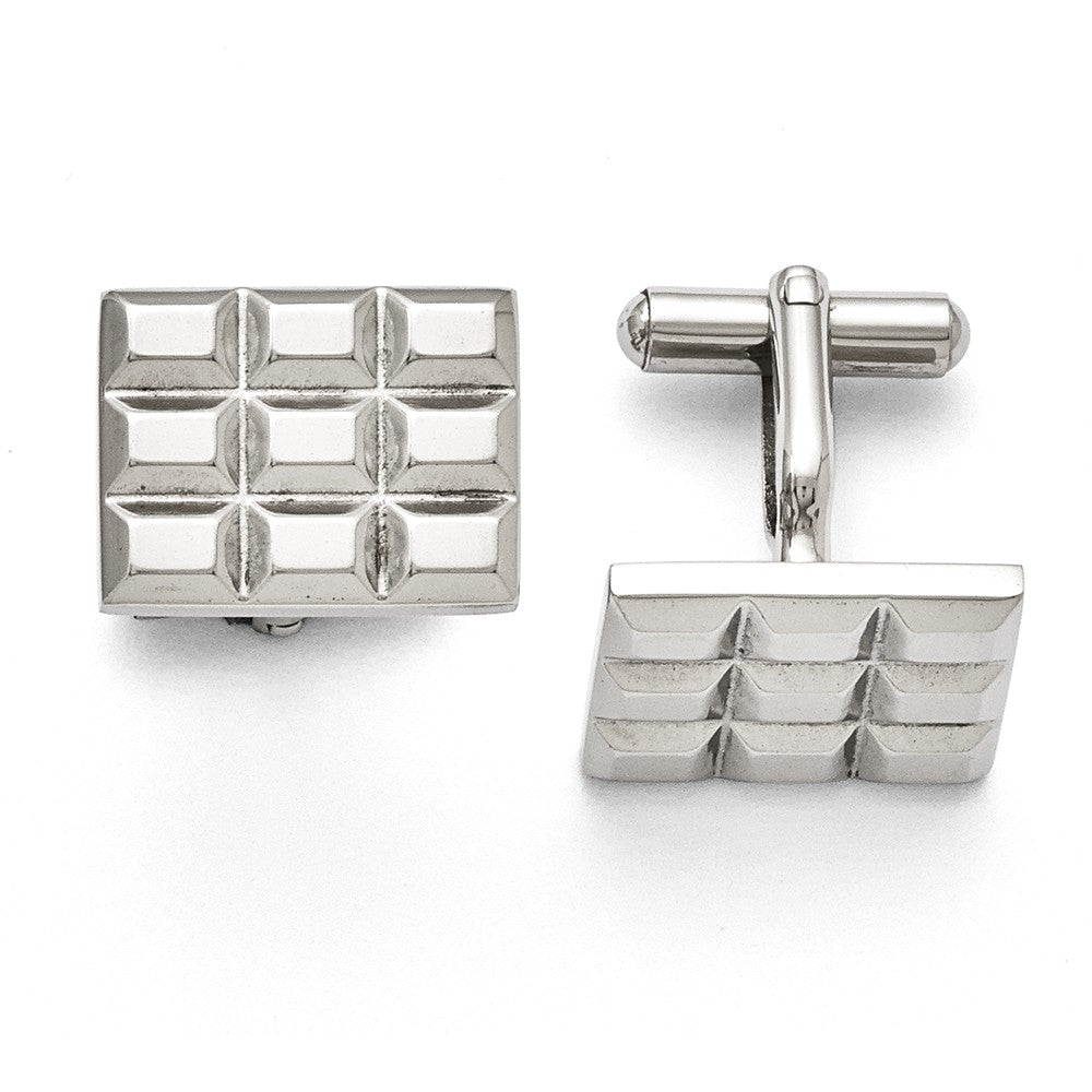 Men&#39;s Stainless Steel Rectangular Pyramid Cuff Links, Item M8281 by The Black Bow Jewelry Co.