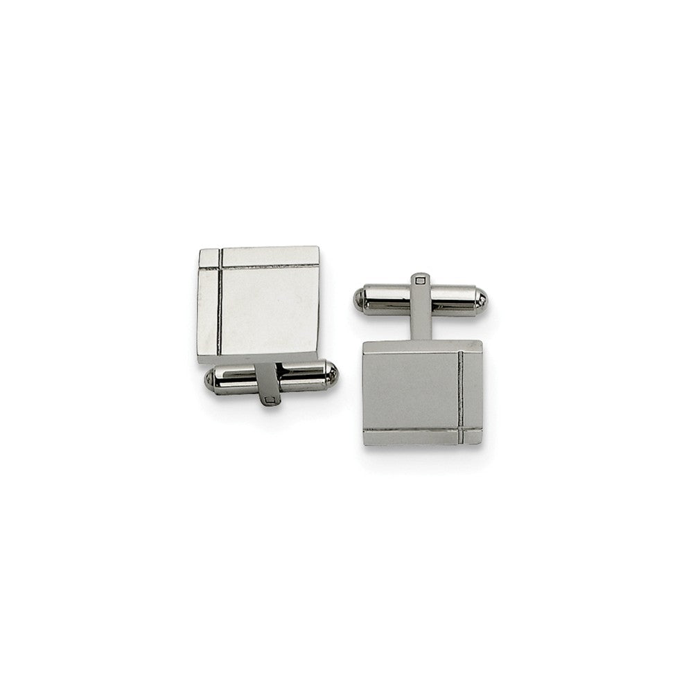 Men&#39;s Stainless Steel 15mm Engravable Grooved Edge Cuff Links, Item M8283 by The Black Bow Jewelry Co.