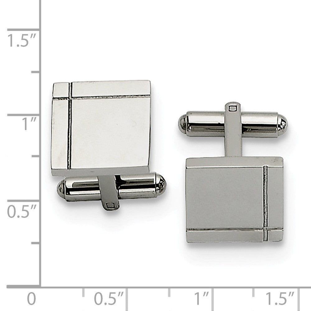 Alternate view of the Men&#39;s Stainless Steel 15mm Engravable Grooved Edge Cuff Links by The Black Bow Jewelry Co.
