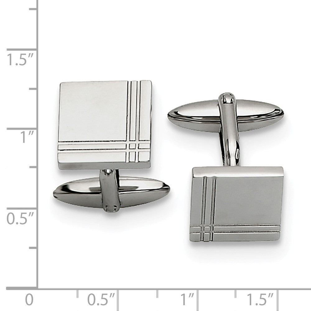 Alternate view of the Men&#39;s Stainless Steel 15mm Engravable Double Grooved Edge Cuff Links by The Black Bow Jewelry Co.