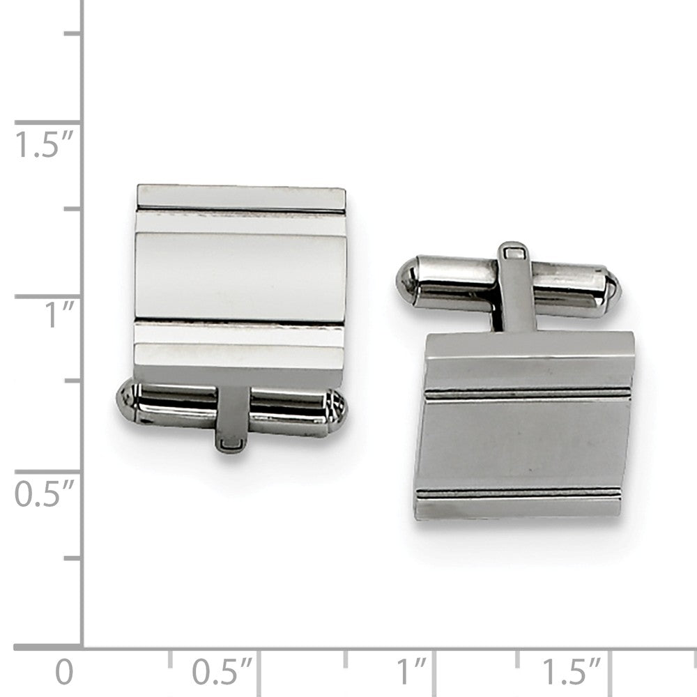 Alternate view of the Men&#39;s Stainless Steel 15mm Engravable Grooved Cuff Links by The Black Bow Jewelry Co.