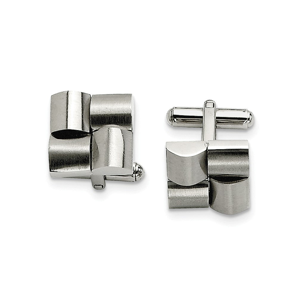 Men&#39;s Stainless Steel 16mm Brushed Convex Block Cuff Links, Item M8286 by The Black Bow Jewelry Co.