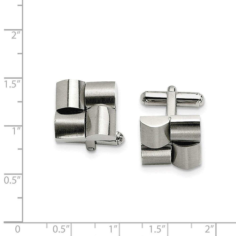 Alternate view of the Men&#39;s Stainless Steel 16mm Brushed Convex Block Cuff Links by The Black Bow Jewelry Co.