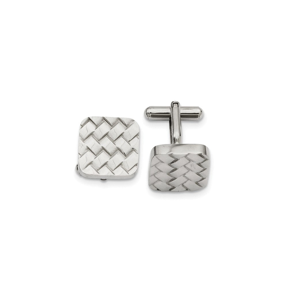 Men&#39;s Stainless Steel 17mm Basket Weave Square Cuff Links, Item M8289 by The Black Bow Jewelry Co.