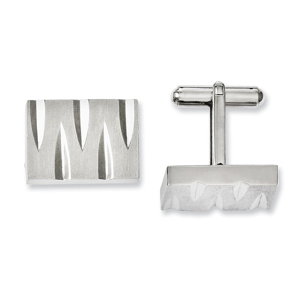 Men&#39;s Stainless Steel Notched Rectangle Cuff Links, Item M8290 by The Black Bow Jewelry Co.