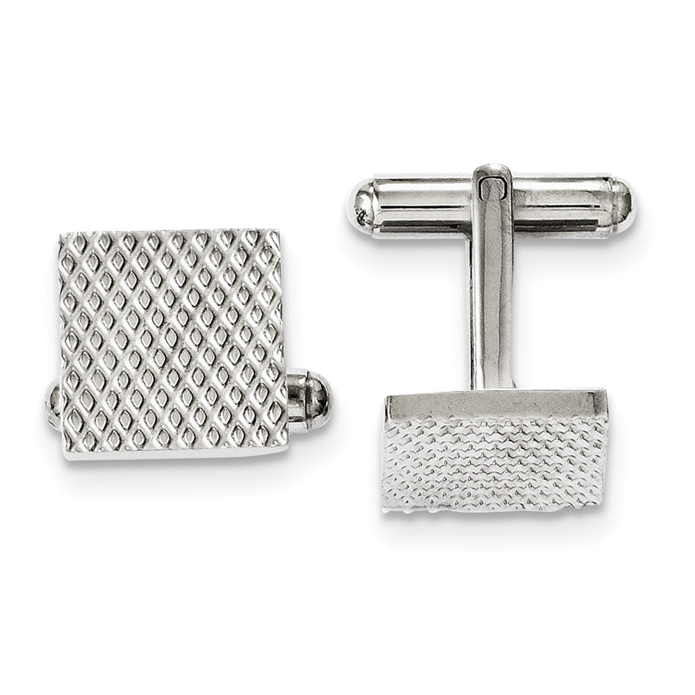 Men&#39;s Stainless Steel 13.5mm Textured Square Cuff Links, Item M8291 by The Black Bow Jewelry Co.