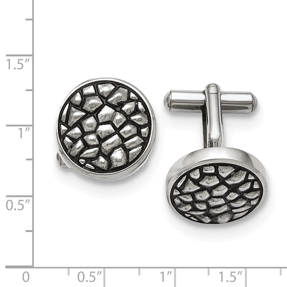 Alternate view of the Men&#39;s Stainless Steel 18mm Round Antiqued Cobblestone Cuff Links by The Black Bow Jewelry Co.