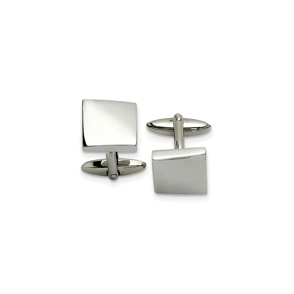 Men&#39;s Stainless Steel Engravable Tapered Corner Polished Cuff Links, Item M8295 by The Black Bow Jewelry Co.