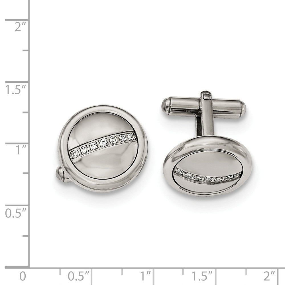 Alternate view of the Men&#39;s Stainless Steel &amp; CZ 18mm Polished Round Cuff Links by The Black Bow Jewelry Co.
