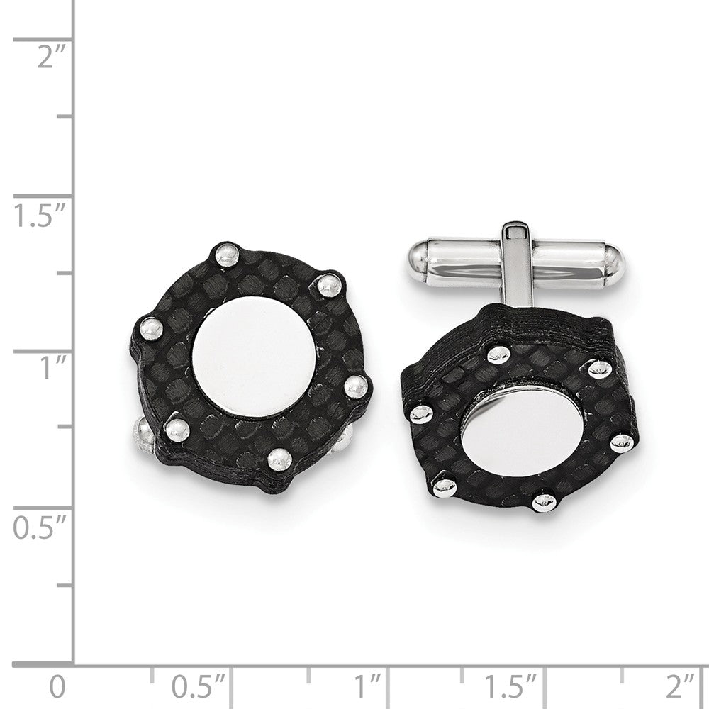Alternate view of the Men&#39;s Stainless Steel &amp; Black Carbon Fiber 20mm Round Cuff Links by The Black Bow Jewelry Co.
