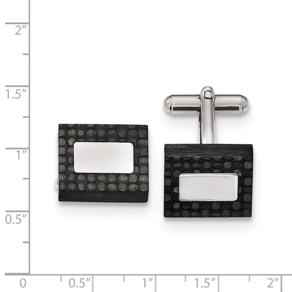 Alternate view of the Men&#39;s Stainless Steel &amp; Black Carbon Fiber Rectangular Cuff Links by The Black Bow Jewelry Co.