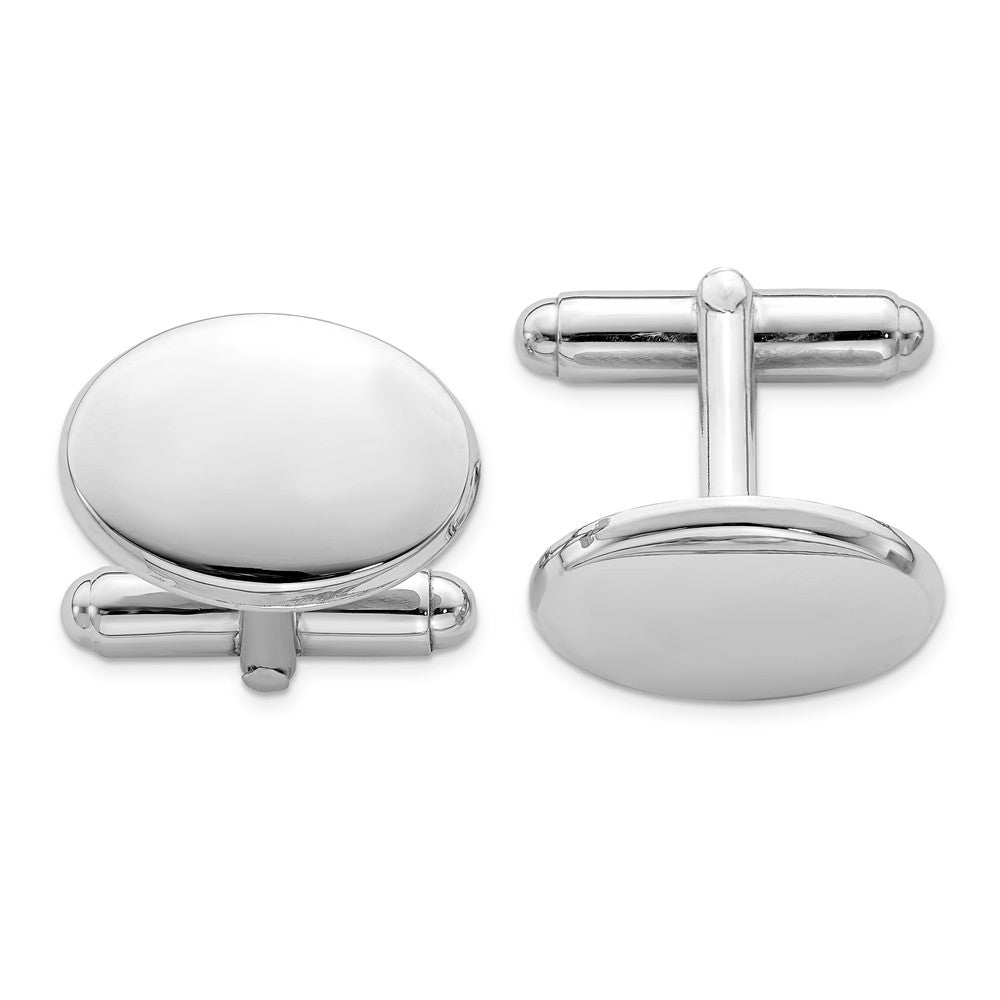 Men&#39;s Sterling Silver Polished Classic 18mm Oval Cuff Links, Item M8311 by The Black Bow Jewelry Co.