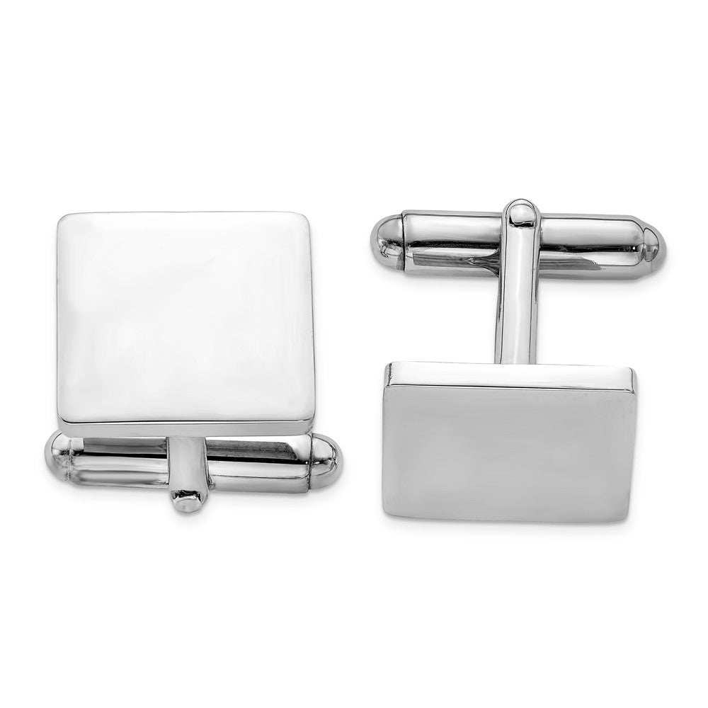 Men&#39;s Sterling Silver Classic Polished 14mm Square Cuff Links, Item M8316 by The Black Bow Jewelry Co.