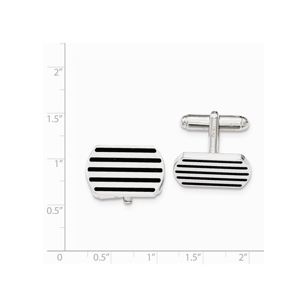 Alternate view of the Men&#39;s Sterling Silver &amp; Black Rubber Polished Striped Cuff Links by The Black Bow Jewelry Co.