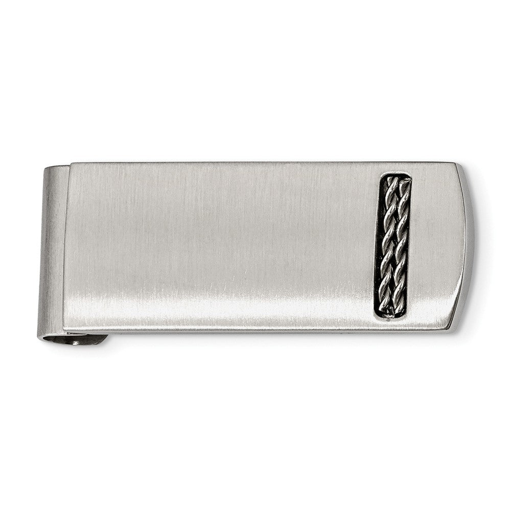 Chain Accent Brushed Stainless Steel Spring Loaded Money Clip, Item M8338 by The Black Bow Jewelry Co.
